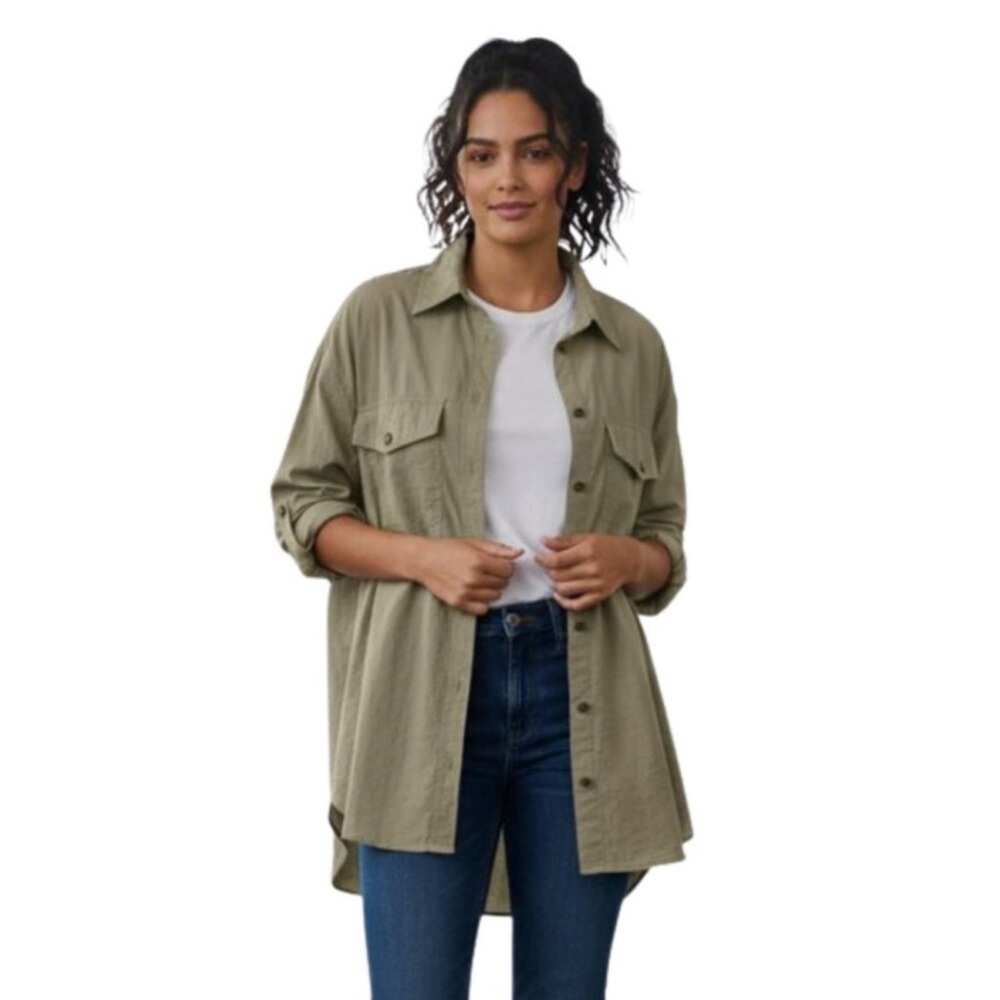 H&M size L Women's Oversized Button Up Shirt Jacket in Light Green